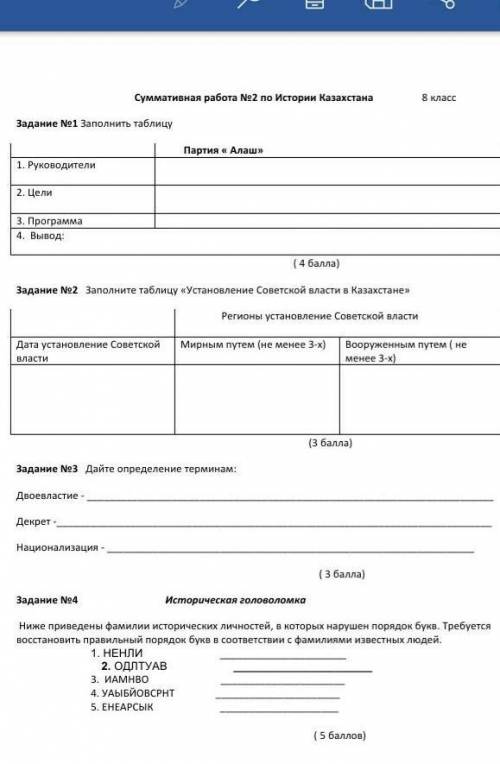 Запишите в таблицу партия Алаш руководители цели программа ЭТО СОР