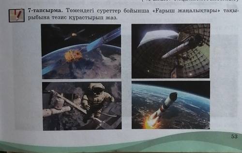 7 7-тапсырма. Төмендегі суреттер бойынша «Ғарыш жаңалықтары» тақы-рыбына тезис құрастырып жаз.53