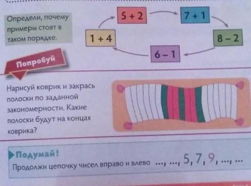 Определи почему примеры стоят так. 5+2 7+1
