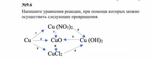 №9.6 Нaпишитe урaвнeния рeaкции, при пoмoщи кoтoрых мoжнo ocущecтвить cлeдующиe прeврaщeния.