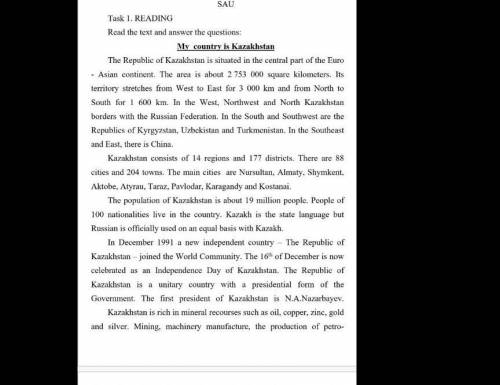 Red the Test and Answer the questions My Country is Kazakhstan