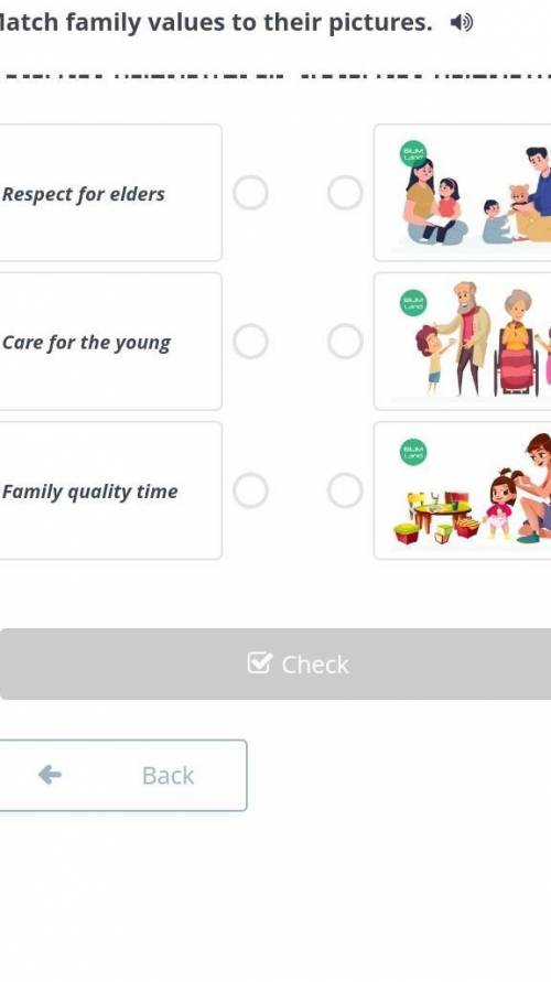 Match family values to their pictures.​