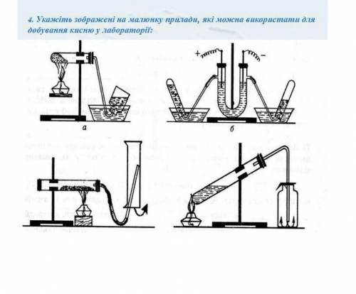 Укажіть зображення на малюнку прилади які можна використати для добування кисню в лабораторії