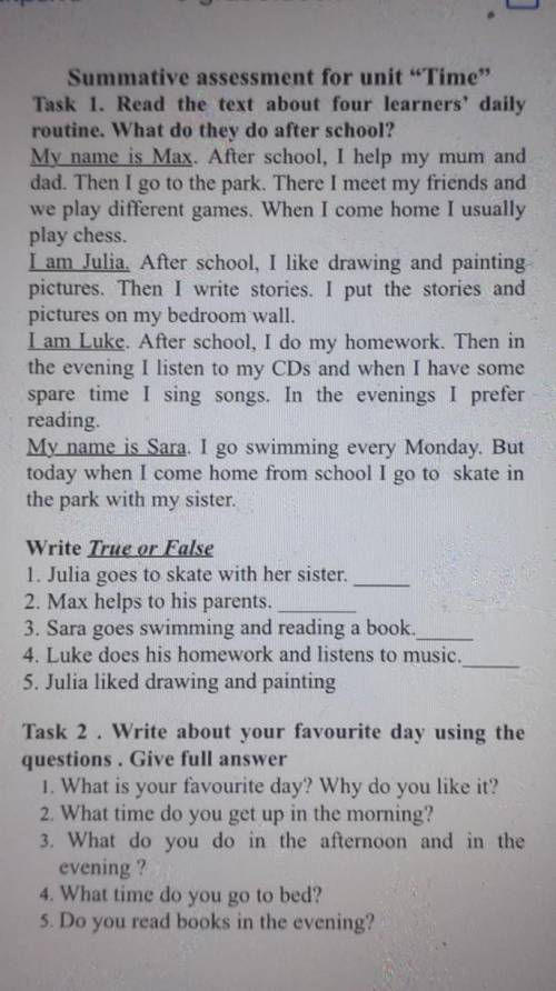 Summative assessment for unit Time 3класс памоч Очень сильно нужно 