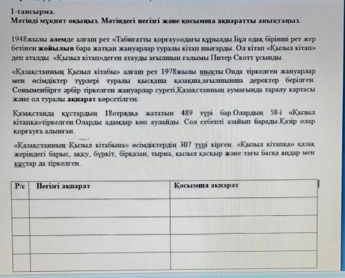вот текст прочитайте и напишите негизги и косымша акпарат это мой сор по казак тили
