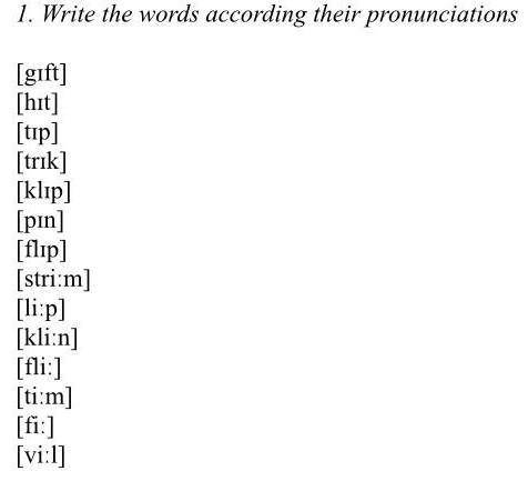 Write the words according their pronunciation 