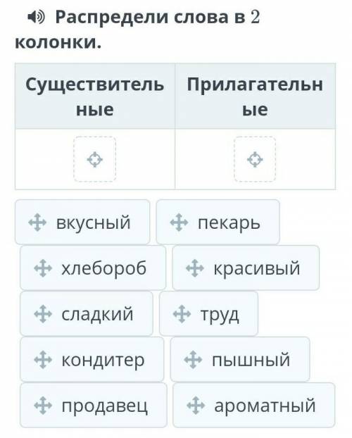 Распредели слова в 2 колонкию