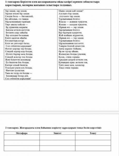 Жырдагы метафора тенеу эпитет тап​