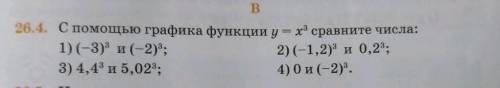 С графика функции y=x^3 сравните числа 1) (-3)^3 и (-2)^3 2)(-1,2)^3 и 0,2^3 3) 4,4^3 и 5,02^3 4)0 и