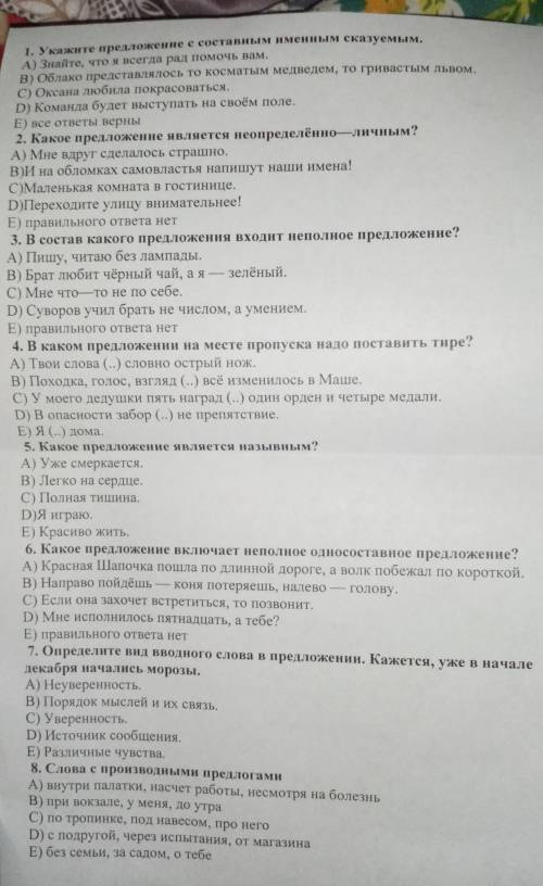 тест русский язык 9класс 