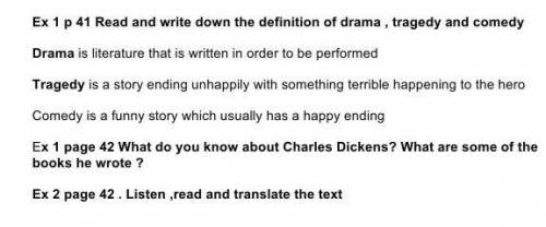 Ex 1 p 41 read and write down the deflection of drama and comedy можете сделать ещё 2 задание?