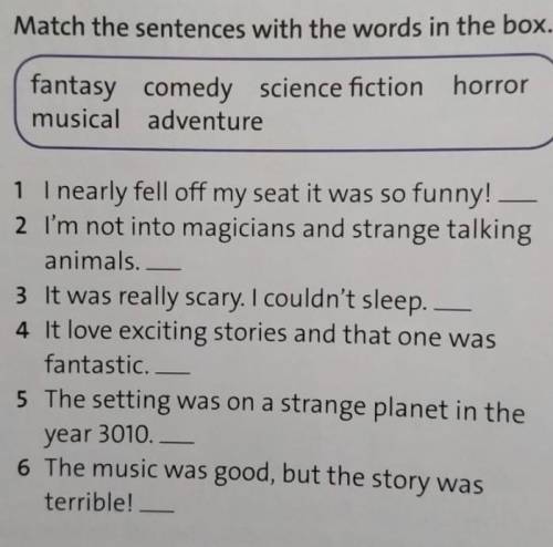 Match the sentences with the words in the box