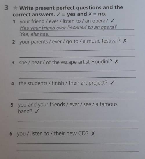 correct answers. ✓ = yes and X = no.