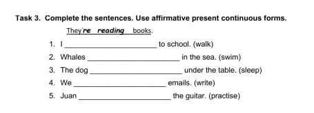 Complete the sentences.Use affirmative present continuons forms.