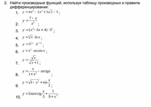 Найти производные ,используя таблицу производных и правила дифференцирования надо! 