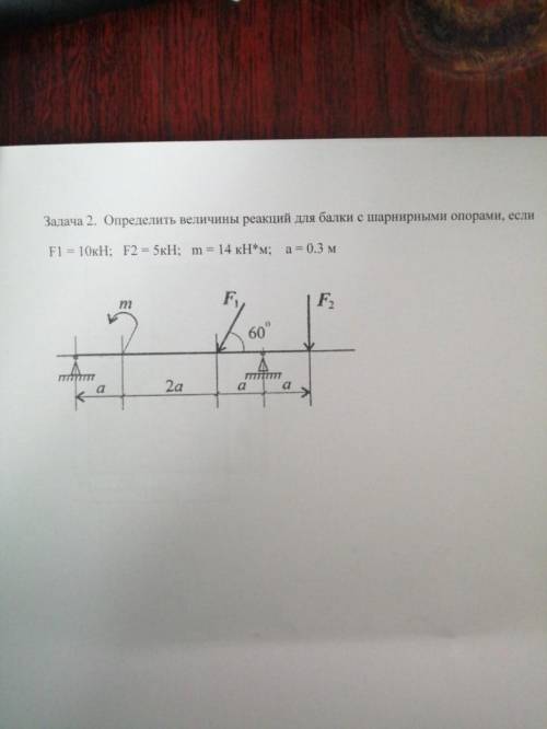 определить реакции для балки с шарнирными опорами...Если можно с подробным решением!