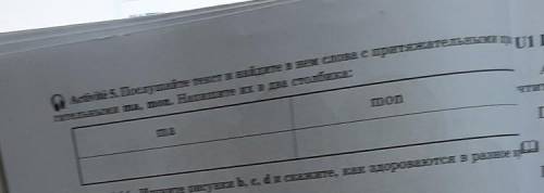 Activit€ 5. Послушайте текст и найдите в нем слова с притяжательными при гательными ma, mon. Напишит