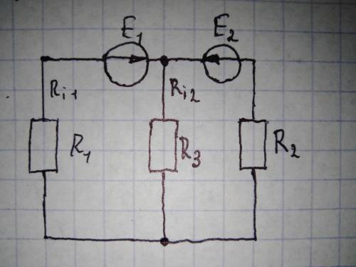 Расчёт сложных цепей методом Кирхгофа (I и Дано: E1= 24 B, E2=18 B, Ri1= 1 Ом, Ri2= 1 Ом, R1= 1 Ом,