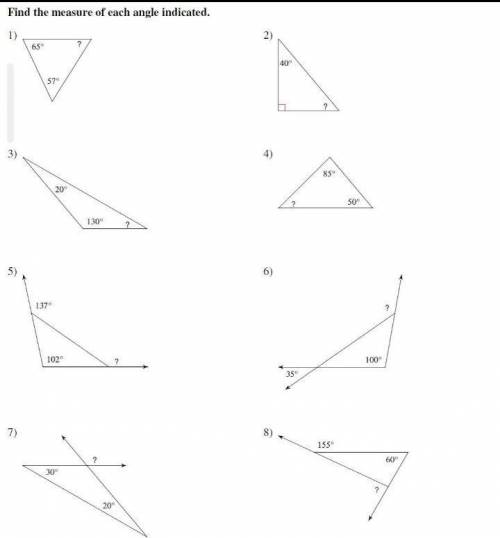 Найдите размер каждого указанного углаFind the measure of each angle indicated