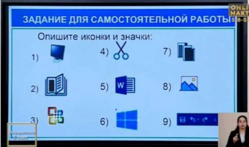Опишите иконки и значки: 