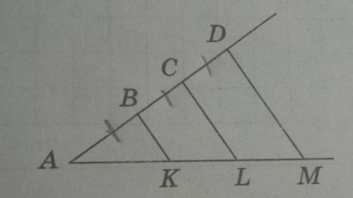 На рисунке ВК||CL||DM, AB=BC=CD=5 .Найдите растояние АМ если AL=6см ​