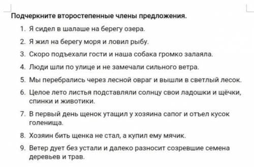 Напишите второстепенные члены в предложениях