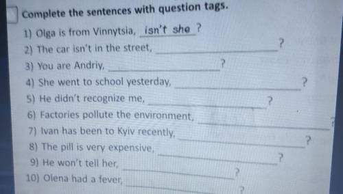Complete the sentences with question tags