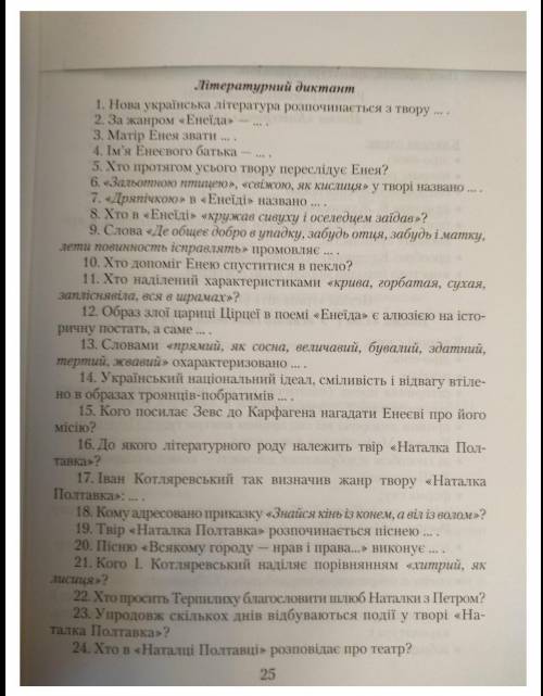 Літературний диктант Наталка Полтавка