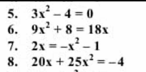 : 3x^2-4=09x^2+8=18x2x=-x^2-120x+25x^2=-4