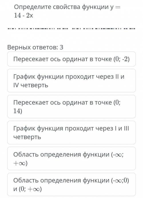 Определите свойства функции Y = 14 - 2 х 