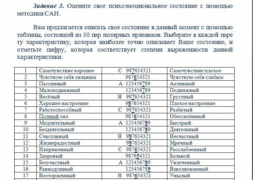 Подсчитать (выбранные числа выделены шрифтом и подчеркнуты) и сделать выводы согласно инструкции.