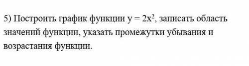 Построить график функции у = 2х2, записать область значений функции, указать промежутки убывания и в