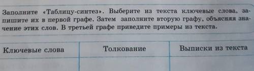 класс заполните Таблицу синтез. Выберите из текста ключевые слова