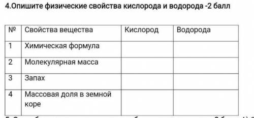 Опишите физические свойства кислорода и водорода