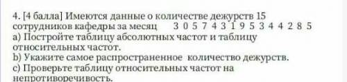 Имеются Данные о количестве дежурств 15 