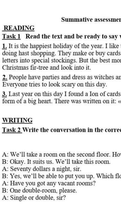 Summative assesment for the unit Holidaysand Travertask1 Read the