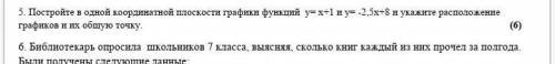5. Постройте в одной координатной плоскости графики функций у= х+1 и у= -2,5х+8 и укажите расположе