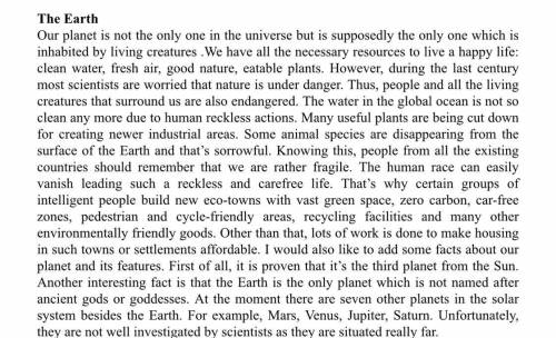 1 Find TRUE/FALSE/DOESN’T SAY statement: The name of our planet is name of god Earth A) true B) fals