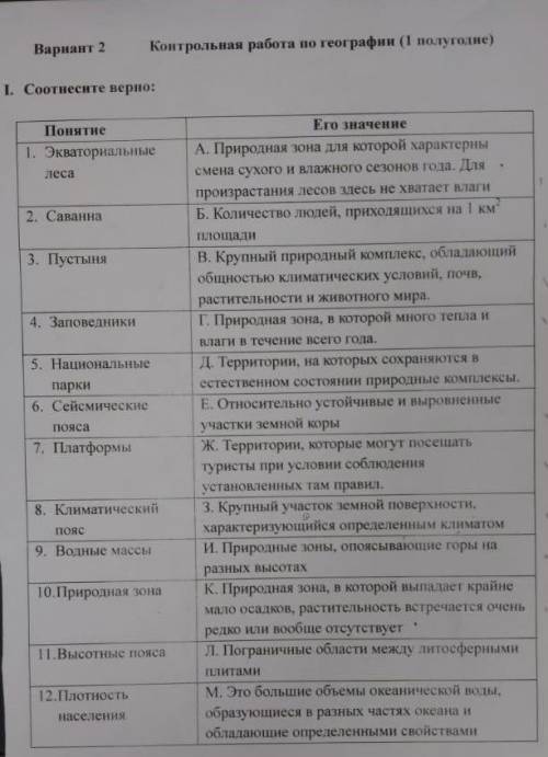 Контрольная работа по географии за 1 полугодие 7 класс​