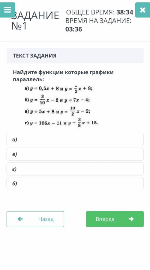 Найдите функции которые графики парарель:
