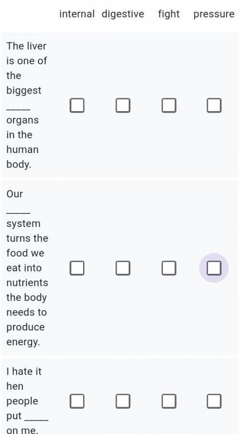 Ex:5. Choose the correct item. There is one extra option. * 