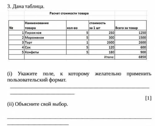 Укажите поле к которому желательно применить пользовательский формат.іі) Объясните свой выбор. 
