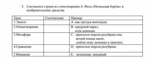 Соотнесите строки из стихотворения А.Фета Степь вечером и изобразительные средства.