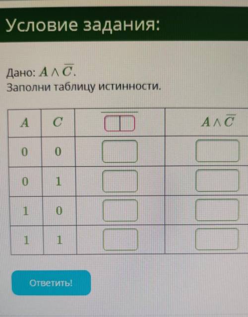 Информатика 8 класс Заполните таблицу истинности.