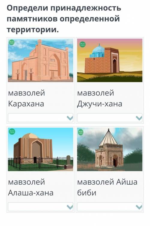 Определи принадлежность памятников определенной территории 