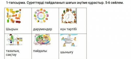 С данными рисунками составить текст из 5-6 предложении. на казахском языке
