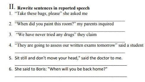 Rewrite sentences in reported 