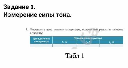 Определите цену деления амперметра, полученный результат занесите в таблицу: