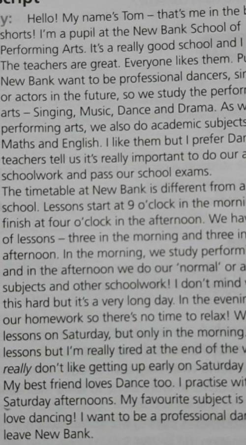 2.2.03 Listen to Tom talking aboutthe school. What's his favourite lesson?​