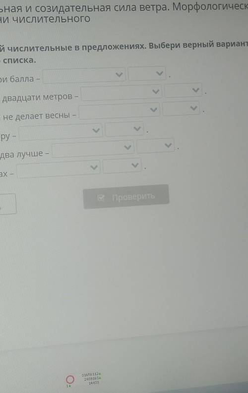 Охарактеризуй числительные в предложениях. Выбери верный вариант из выпадающего списка